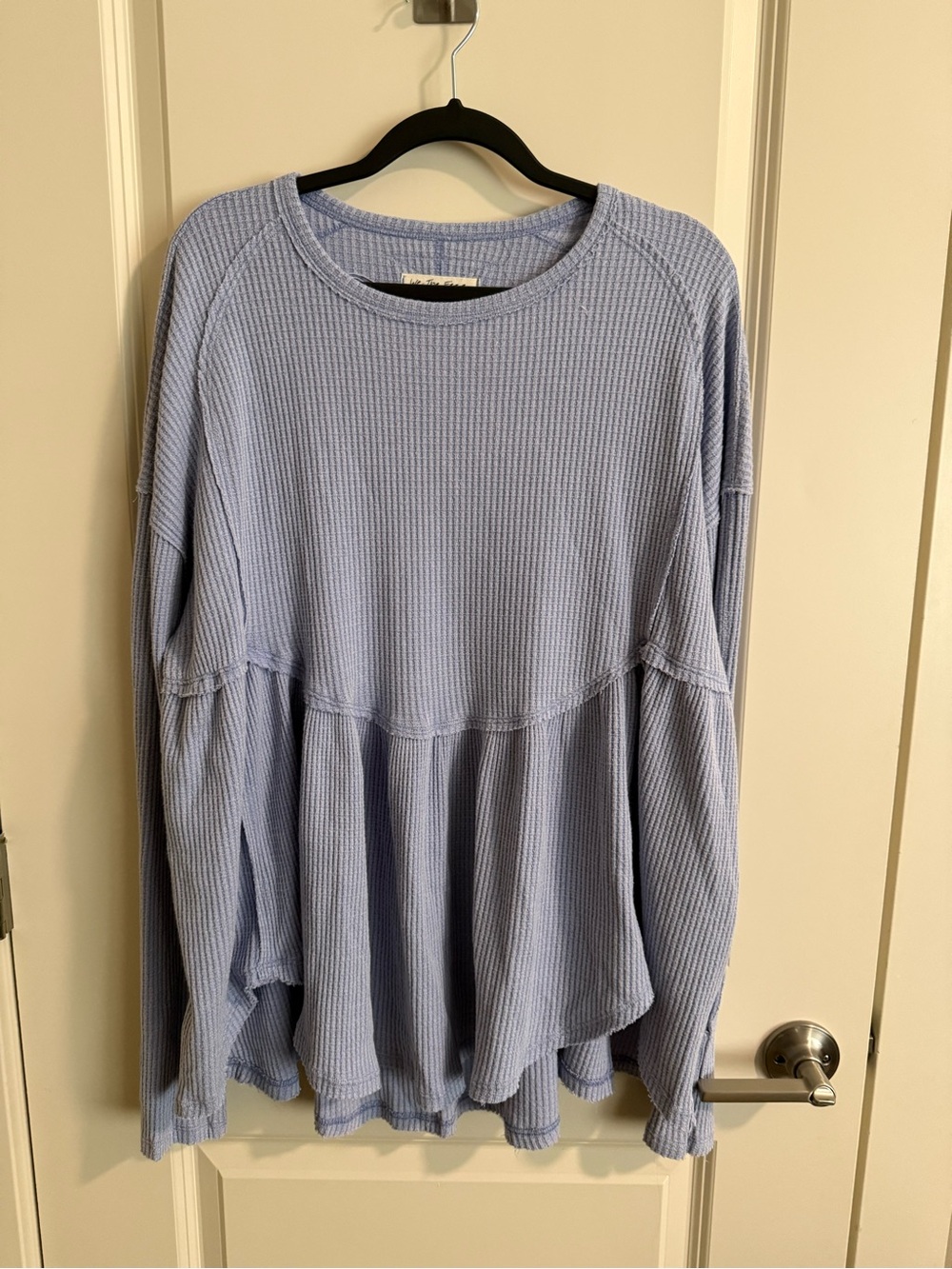 We The Free Light Blue Waffle-Knit Peplum Long Sleeve Top